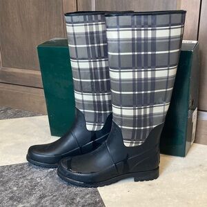 Ralph Lauren Black and Gray Plaid Rain Boots